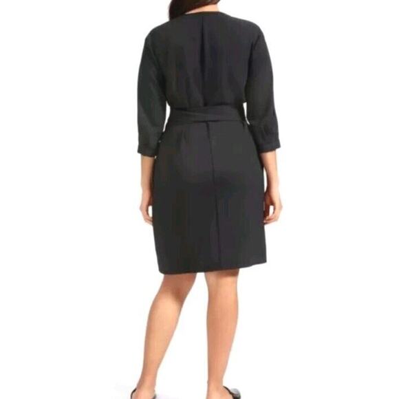EVERLANE 4 Dress Japanese GoWeave Ribbed Black Wrap 3/4 Sleeve Pocket Minimalist - Picture 2 of 9